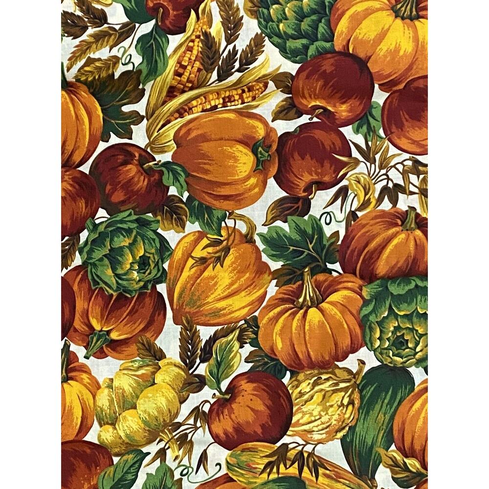 Fall Bounty Fabric 2 Yards VIP Print Gourds Squash Corn Leaves Autumn Cotton